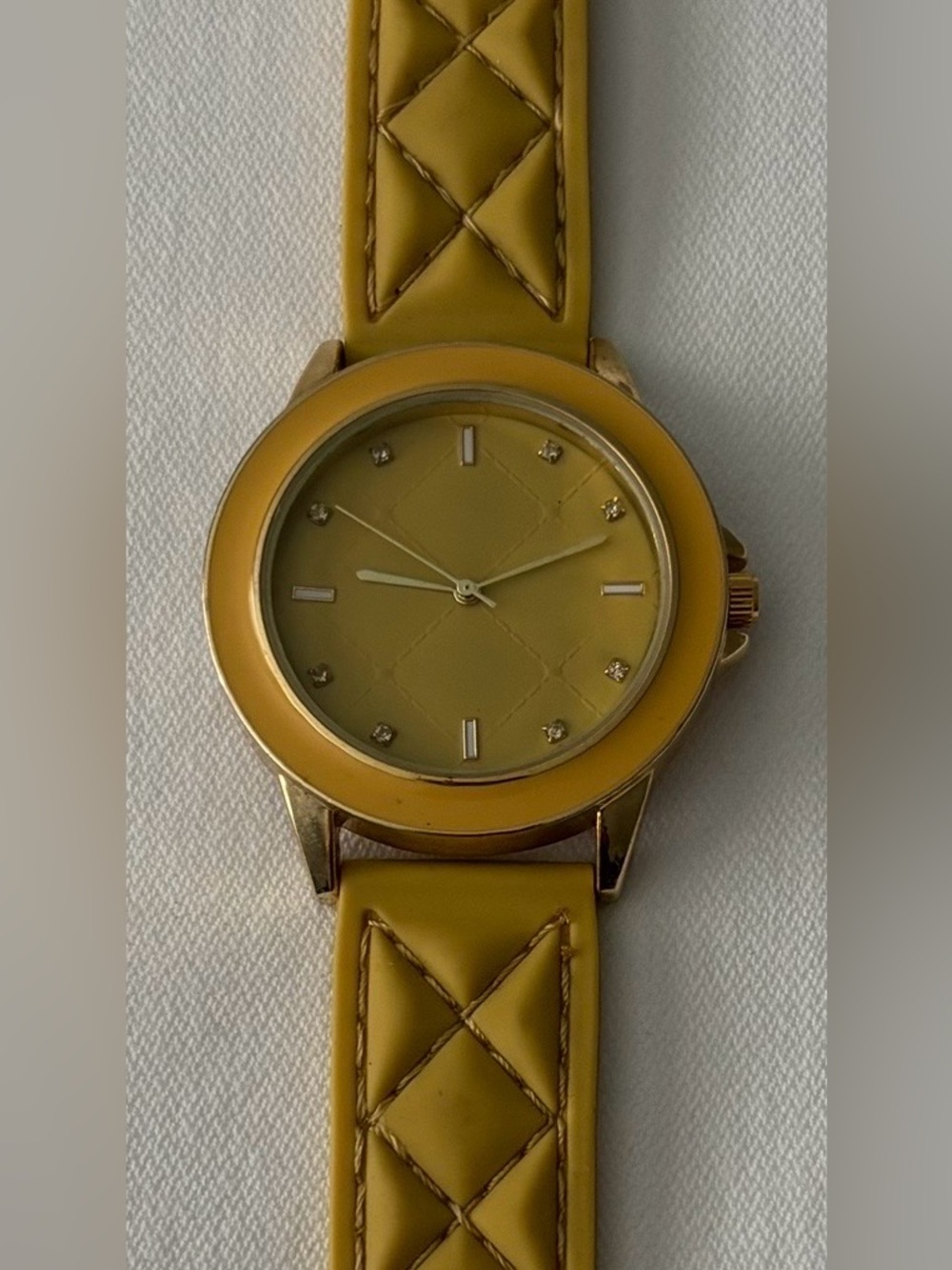 ⌚️3/$30⌚️Geneva Yellow Fashion Quilted Silicone Strap Gold Accent Watch